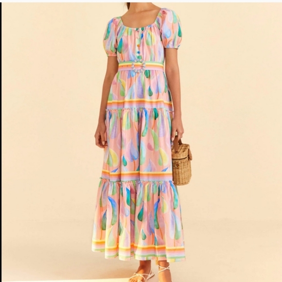 Farm Rio Pink Pastel Leaves Maxidress - Picture 2 of 4